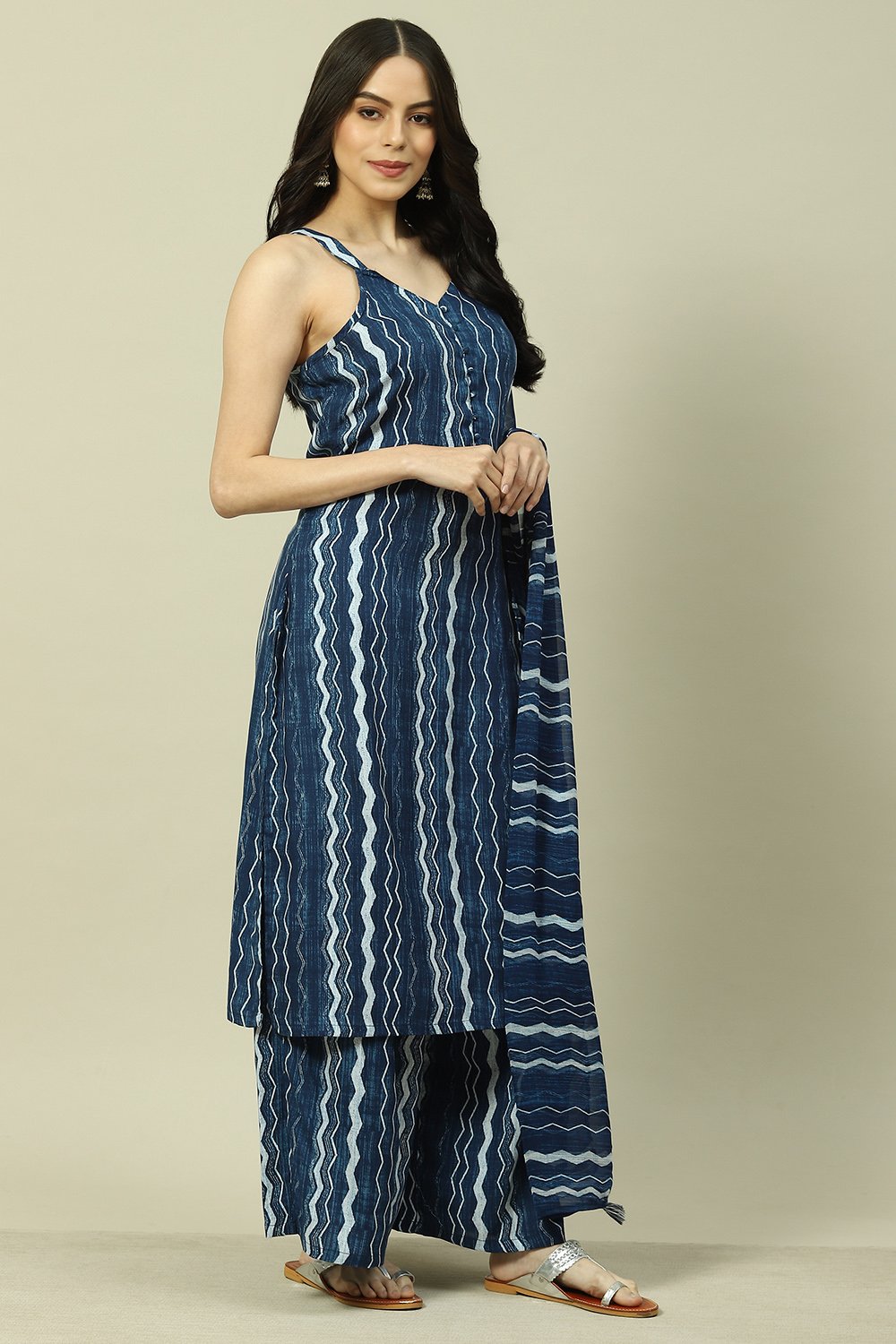 Indigo LIVA Straight Kurta Suit Set image number 6